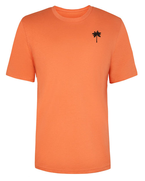 an orange t-shirt with a palm tree embroidered 