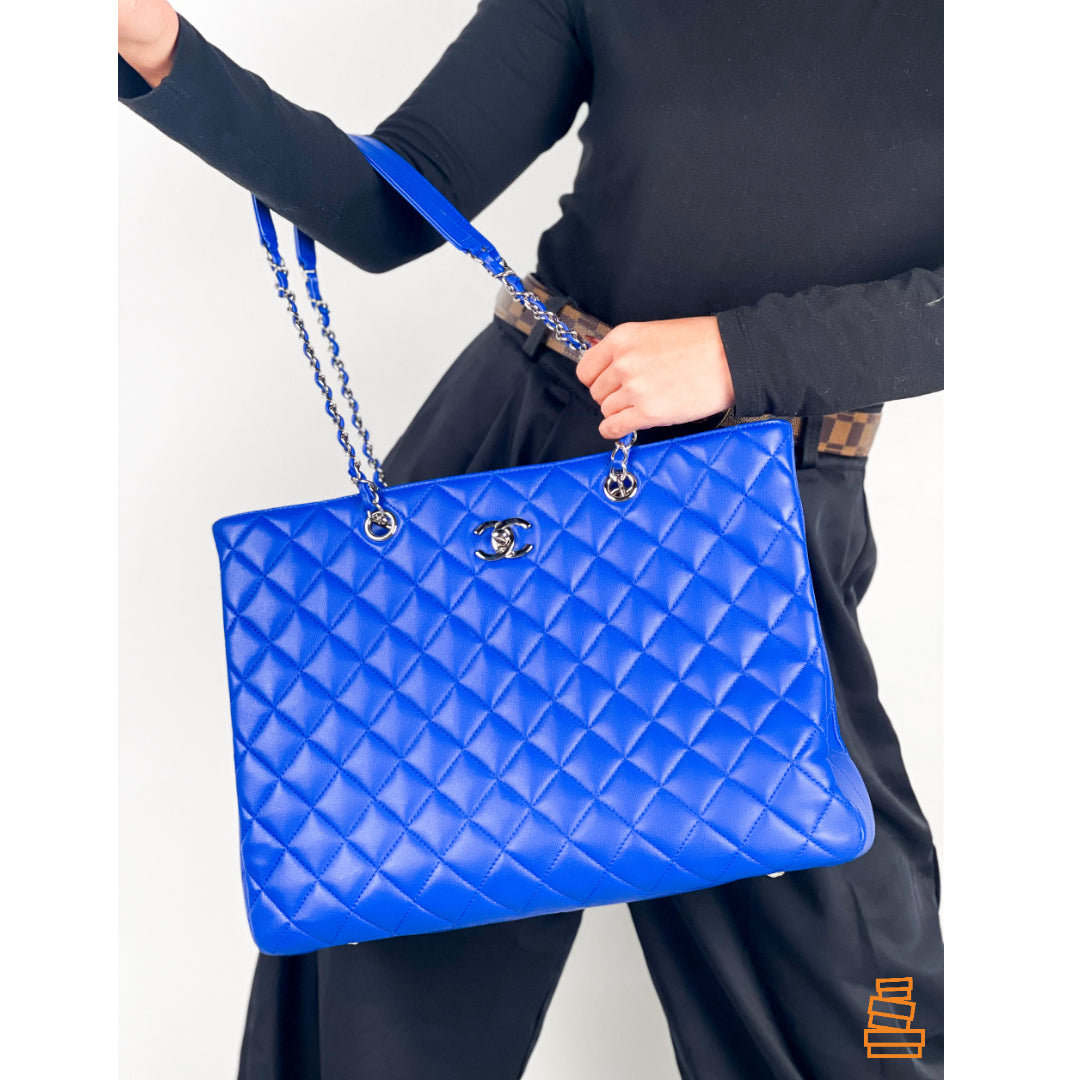 Chanel Classic Shopping Tote in Blue Calfskin Leather – The Orange