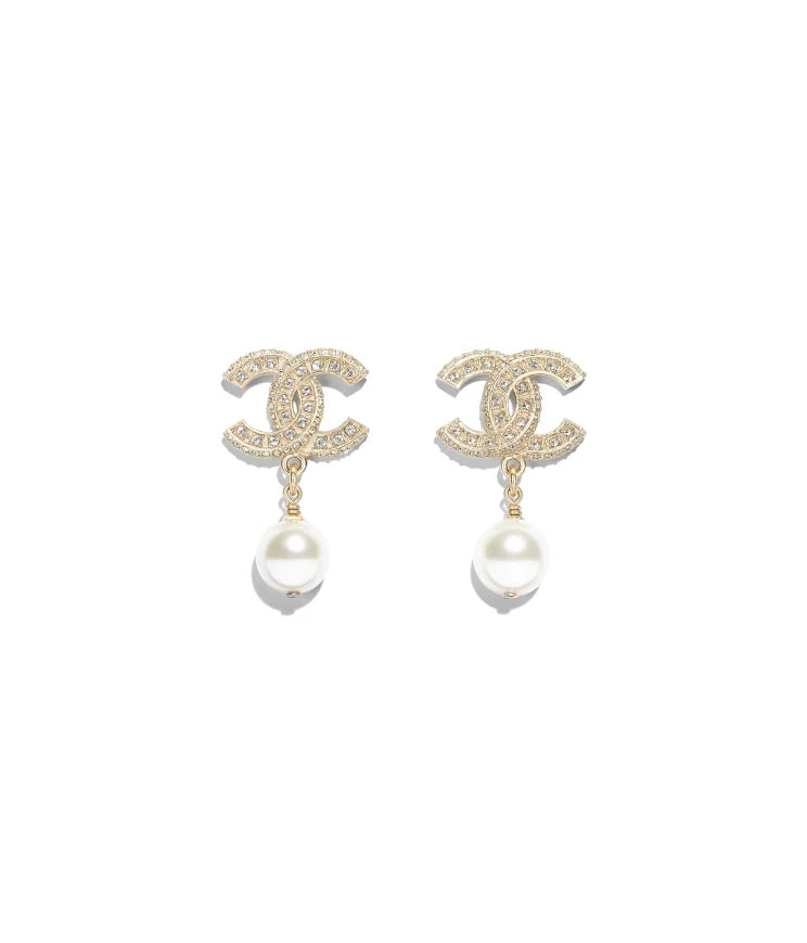 Chanel CC Square Faux Pearl Drop Earrings  Gunmetal Drop Earrings   CHA287002  The RealReal