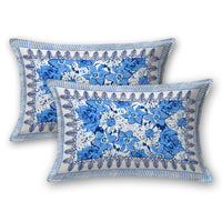 King Size Pure Cotton Hand Block Print Bedsheet (Blue Flower Gad )