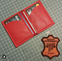 leather card holder, red leather hide