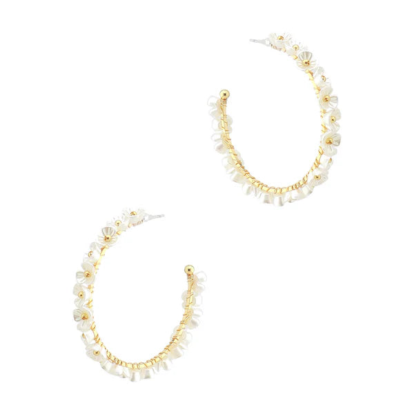 Pearlized Flower 1.75" Hoop Earring