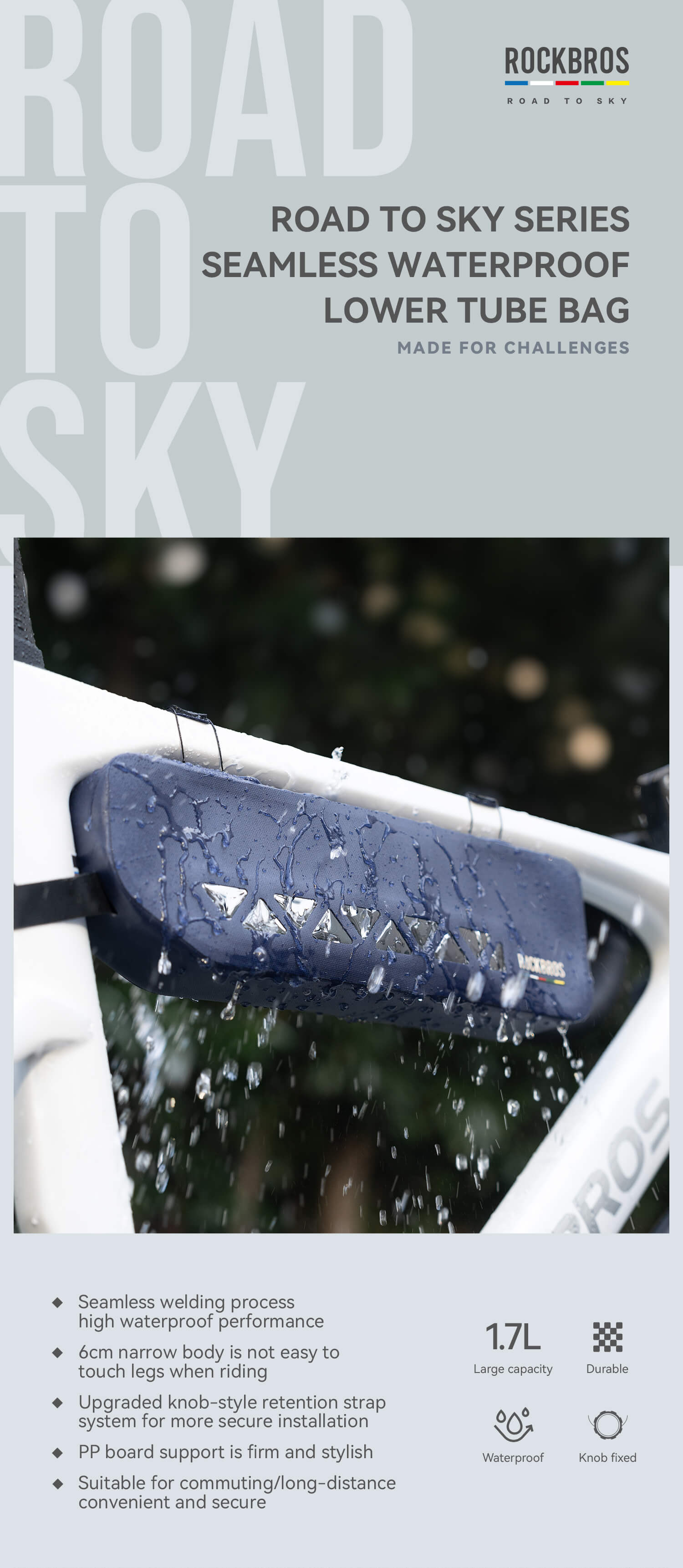 road to sky 100% waterproof bike frame bag model as-142 with secure storage