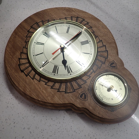 Spotted Gum Wall Clock with Barometer