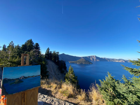 Crater Lake and the painting side by side