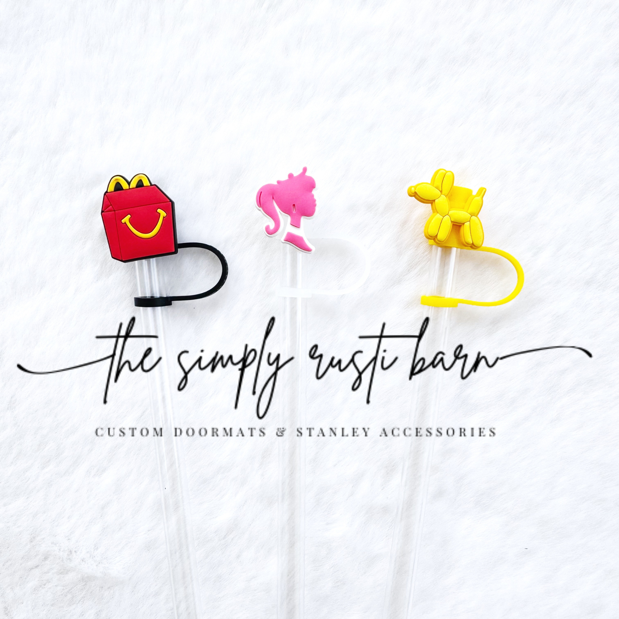 Happy Meal, Pink Barbie Girl, Yellow Balloon Dog Straw Toppers