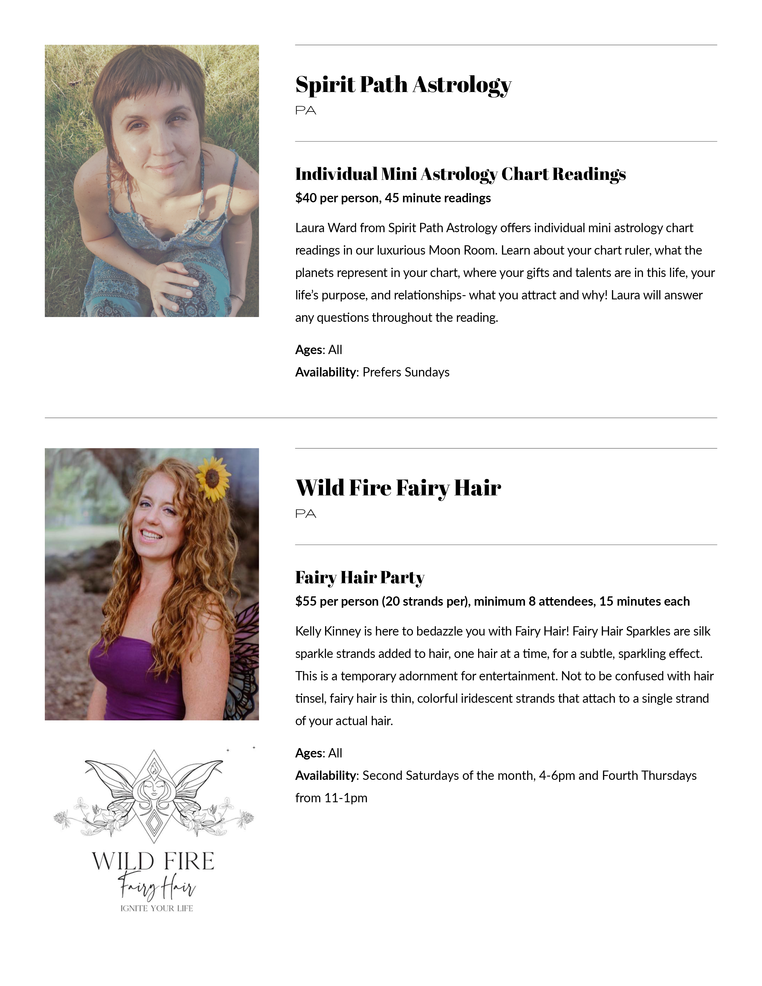 Events Menu page 9 Spirit Path Astrology and Wild Fairy Har