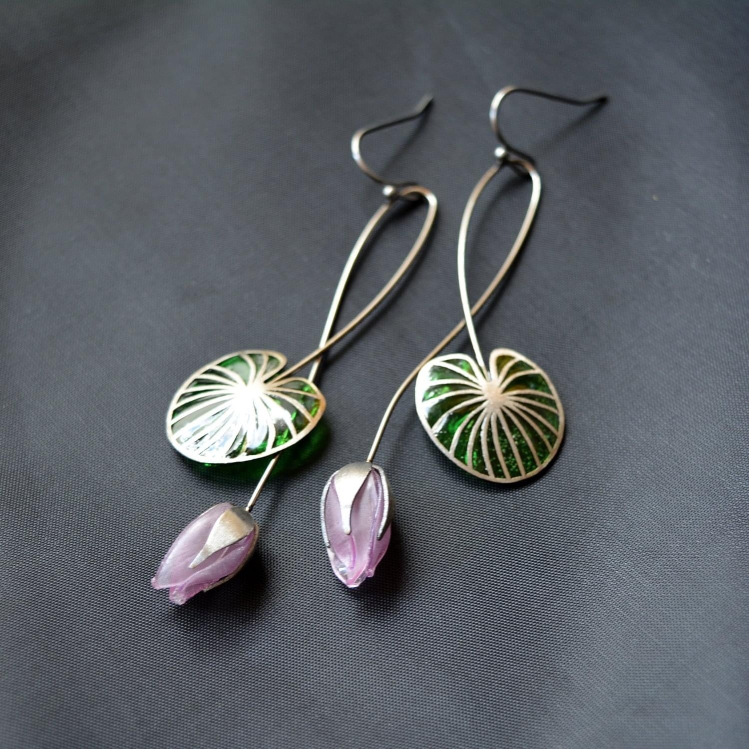 Lily pad earrings, Irena Marie, Recycled Plastic 