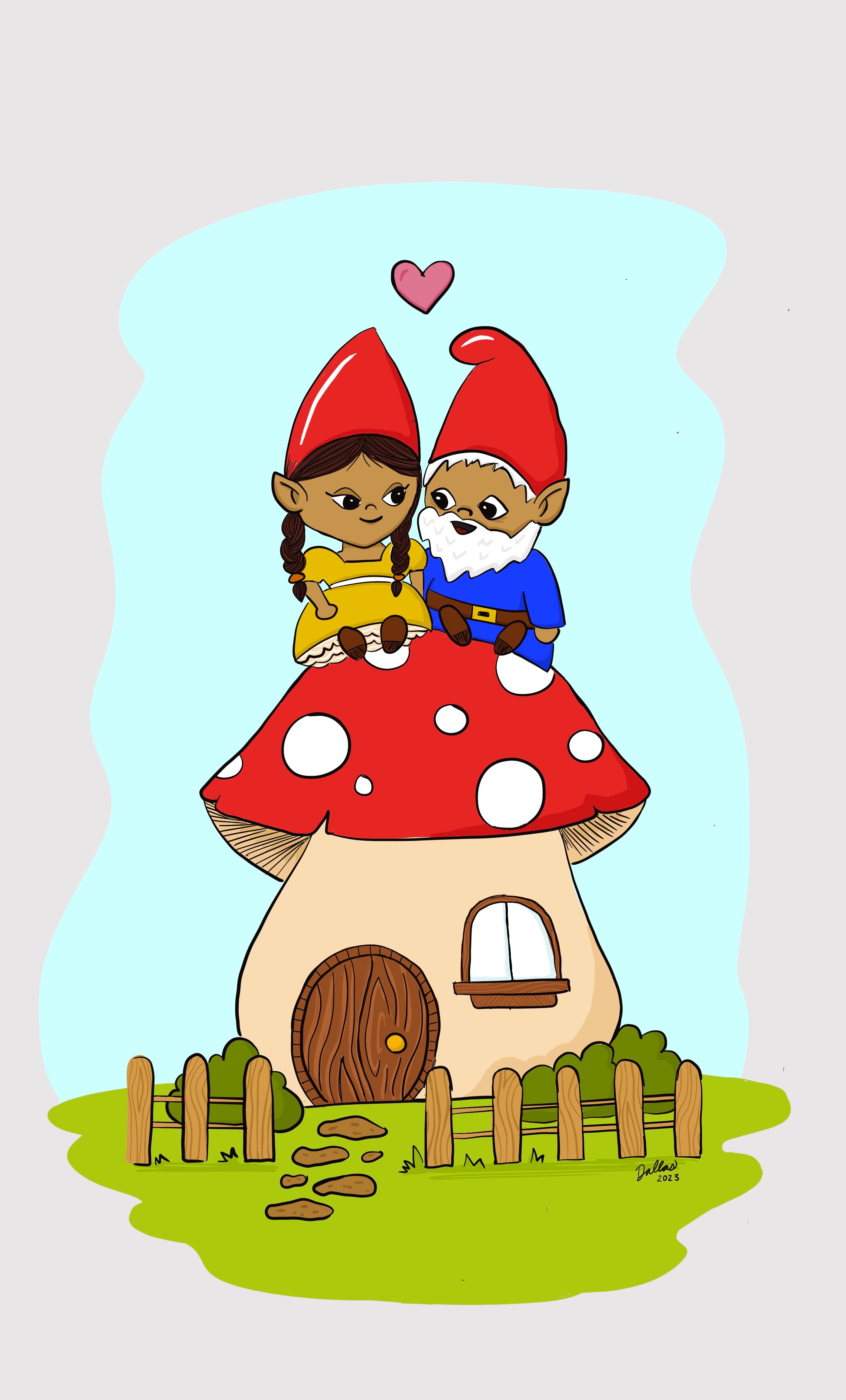 downloadable wallpaper of the gnome couple mushroom cottage print in digital form