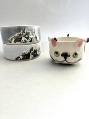 handmade pottery matching dog food and water bowls