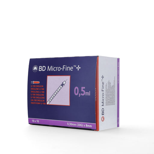 B & D Insulin Needles 8mm x 30g with 0.3 ml syringe per 100