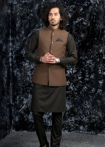 Special Offer Grey Men's Nehru Jacket with Woven Work MWCV0100