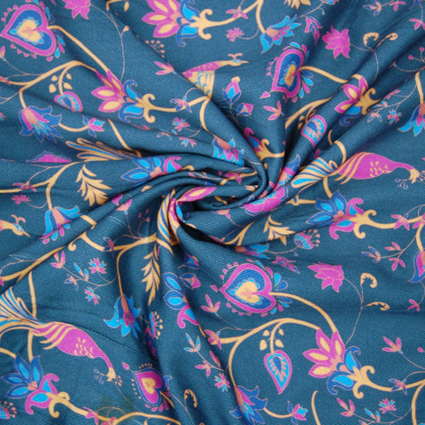 Buy Blue Duck Print Visocse Dobby Fabric Online at TradeUno