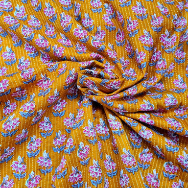 Mustard Handblock Kantha Cotton Fabric - Trade Uno