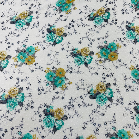Buy Light Blue With Blue Floral Chiffon Dobby Fabric Online