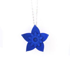 Dahlia pendant blue on silver chain by Varily Jewelry