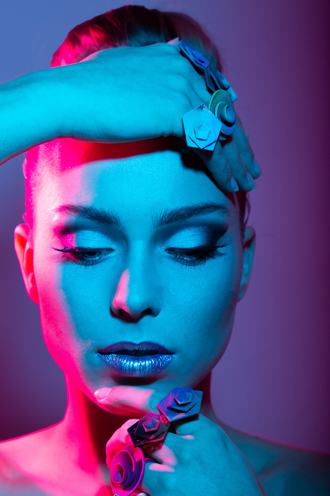 Colour Filter Photography On Model Wearing Teal And Aqua Jewelry By Varily Jewelry 