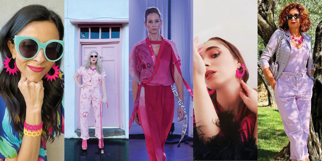 Magenta earrings and necklaces by Varily Jewelry worn by fashionable influencers on Instagram 