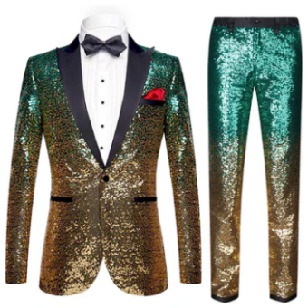 Men's 2-Piece gradient sparkling green and glitter tuxedo