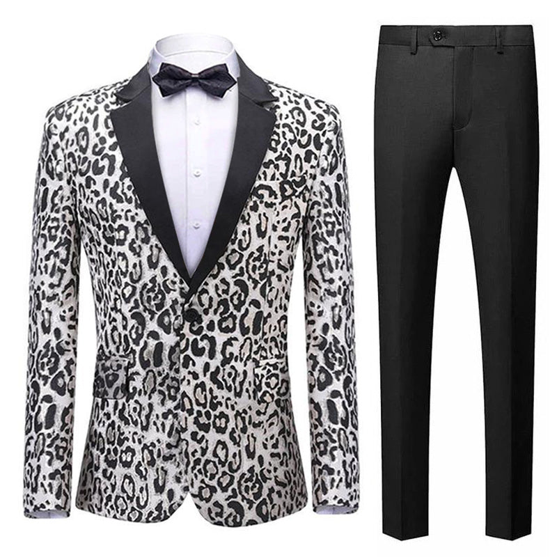 Men's Sexy Leopard Dinner Jacket Animal Print Tuxedo White