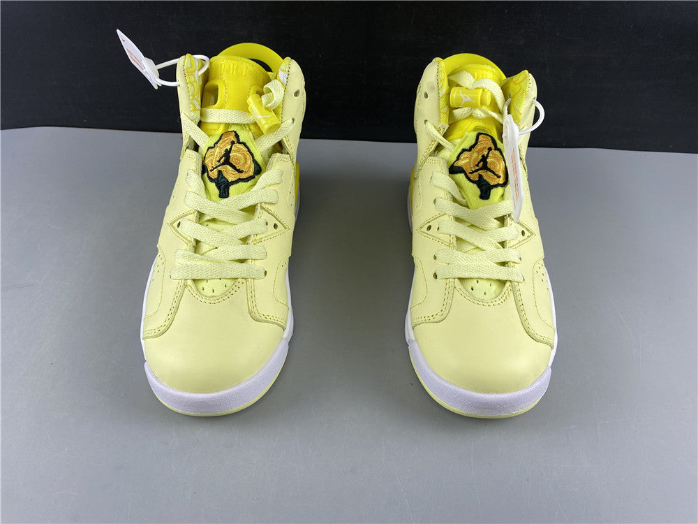 AM Air Jordan6 lemon yellow and white, floral light yellow embro