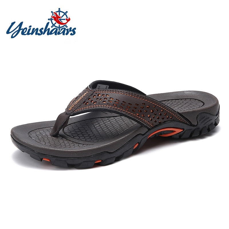 YEINSHAARS Brand PU Leather Summer Men Slippers Beach Sandals Co