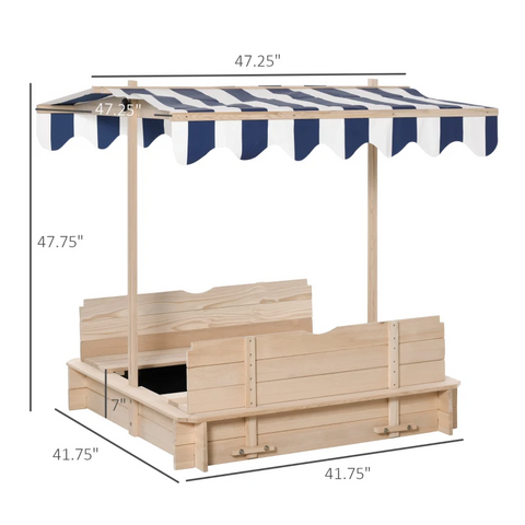 Sandbox with blue adjustable canopy