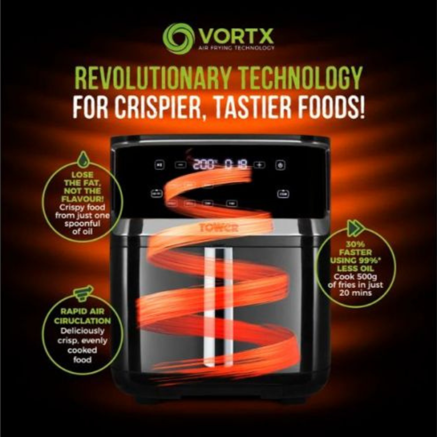 Tower Vortx 1700W 7L Steam Air Fryer - Black | T17101