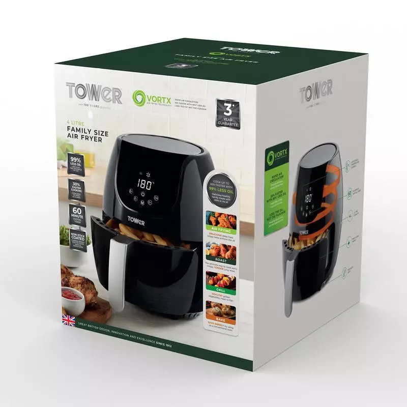 Tower 4L 1400W Digital Air Fryer - Black | T17067