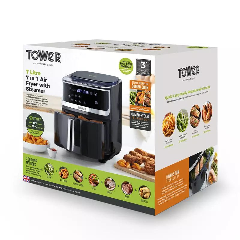 Tower Vortx 1700W 7L Steam Air Fryer - Black | T17101