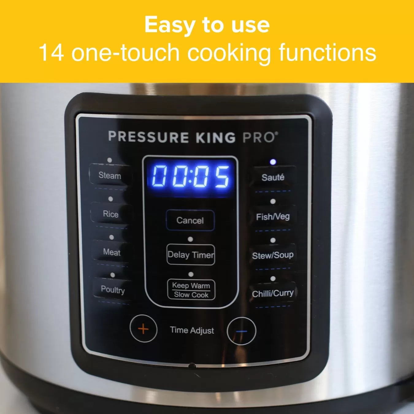 Pressure King Pro 4.8L 14-in-1 Pressure Cooker - Chrome & Black | 01731