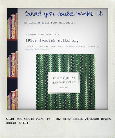 screenshot of a blog Glad You Could Make It about vintage craft books