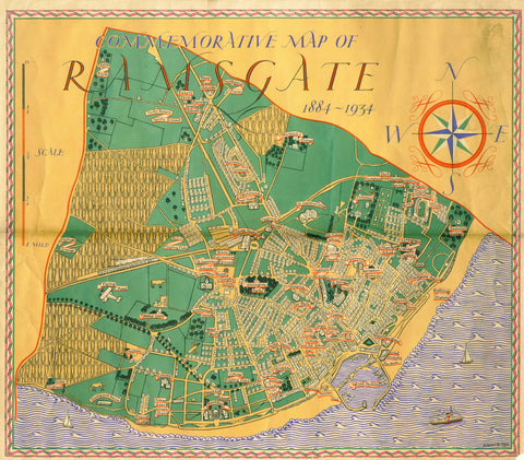 Illustrated map of Ramsgate in Kent from 1934