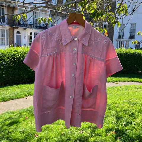 Pink shirt made from an antique French linen bedsheet