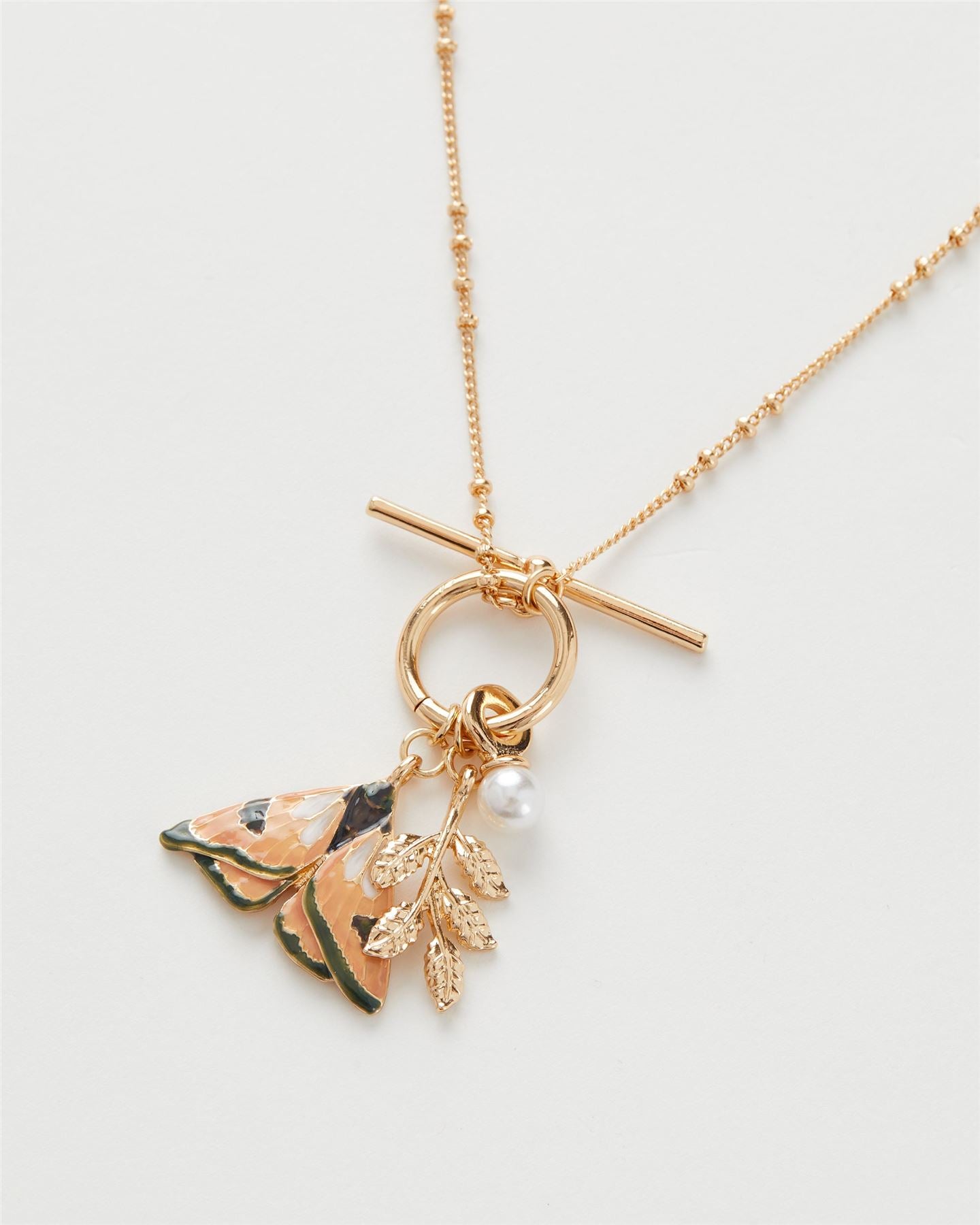 Enamel Moth & Leaf Charm Necklace - Fable England EU product image