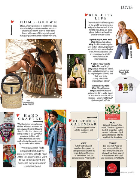 The full article that A Select Few was featured on. This comes from the June 2020 of Vogue India magazne