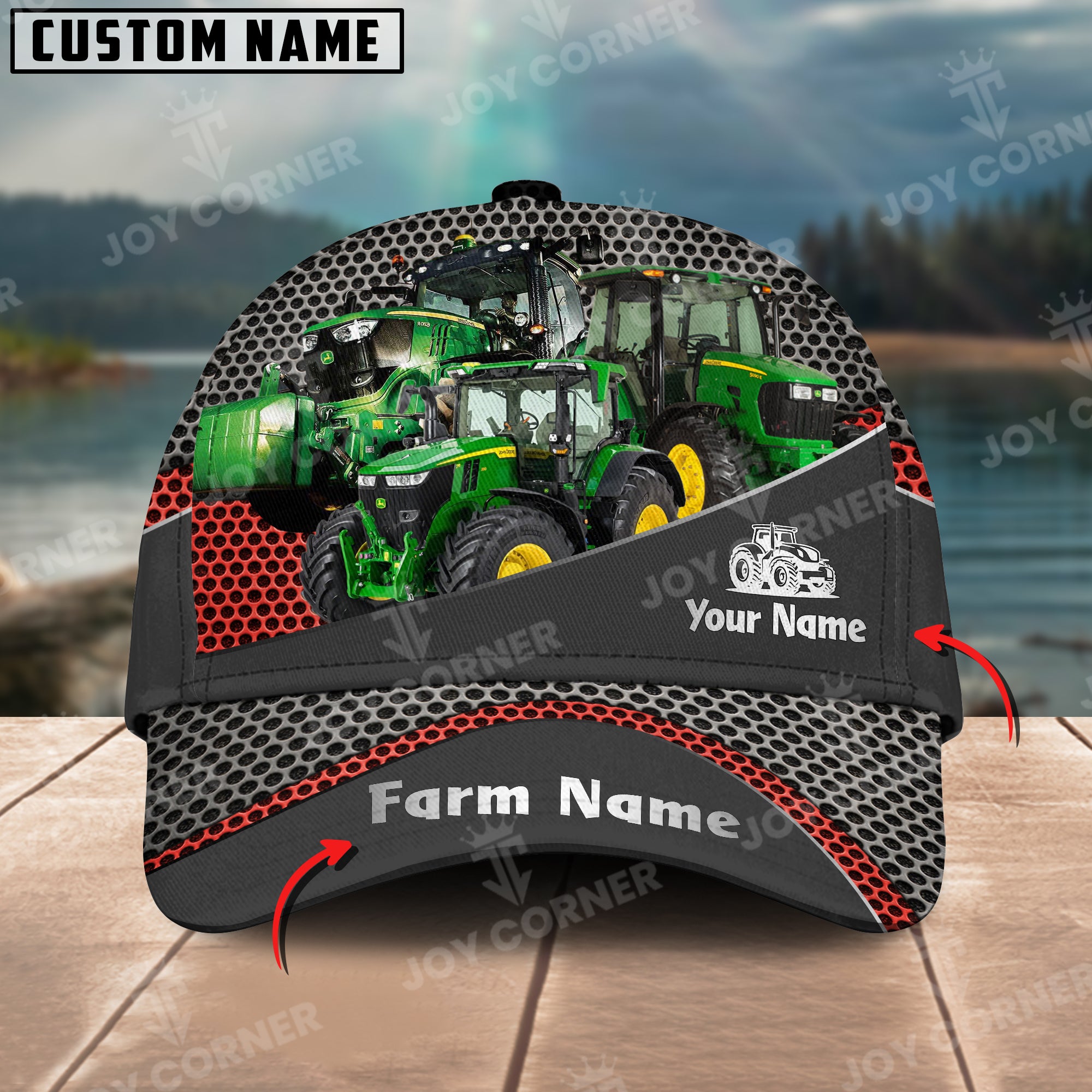 Joycorners John Deere Tractor Customized Name And Farm Name Metal 3D Classic Cap