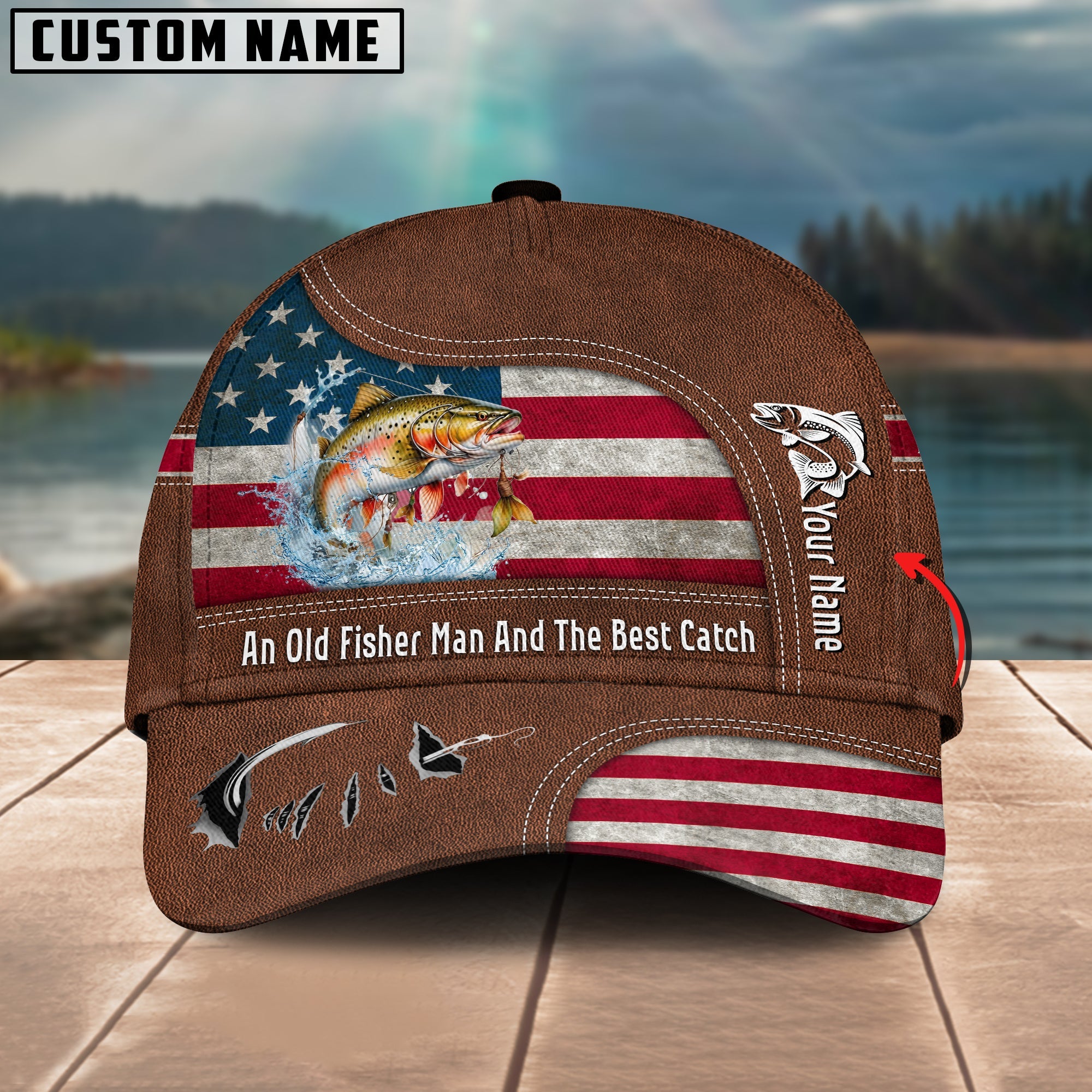 Joycornerss Redfish Fishing US Flag Personalized Name Blue 3D Classic Cap