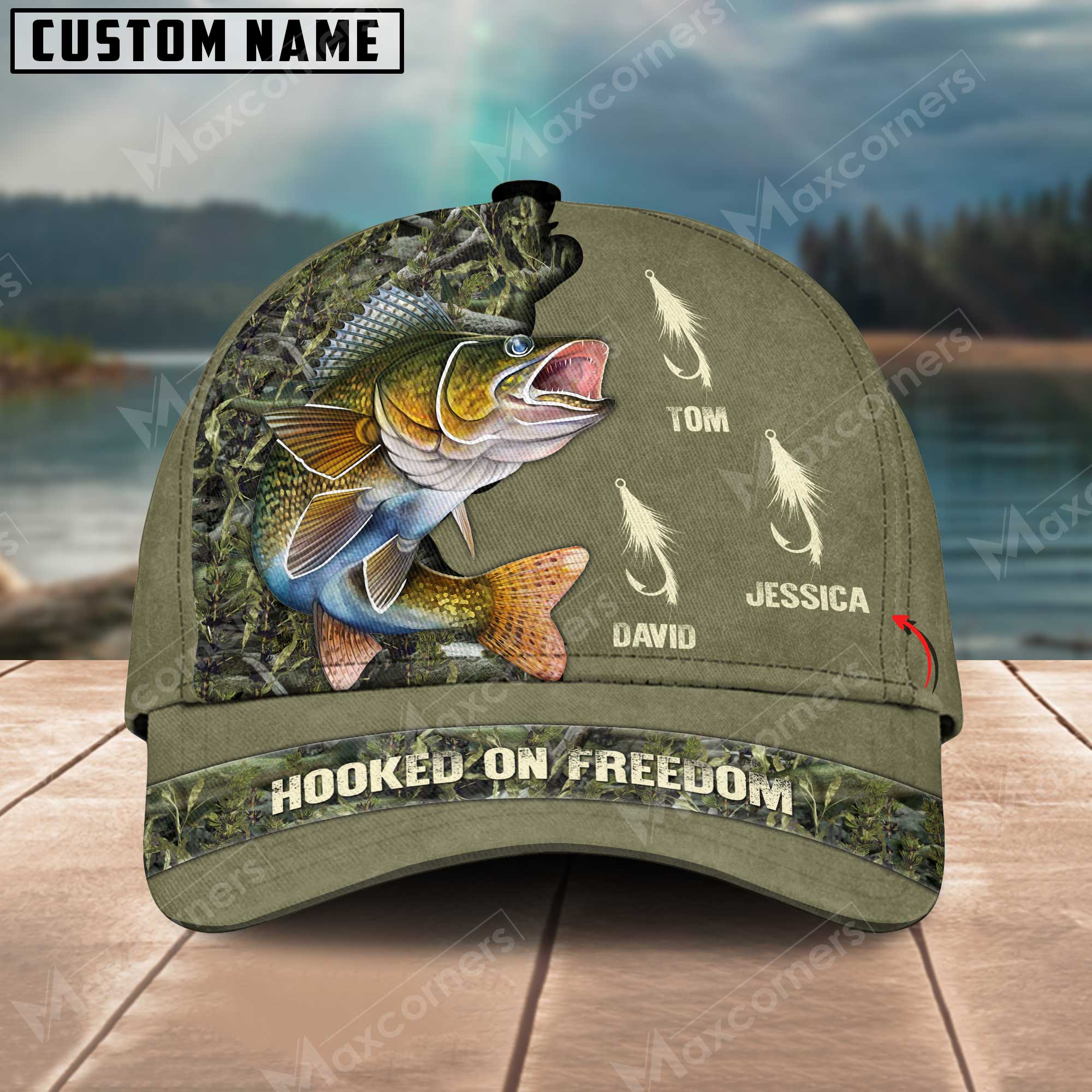 Joycornerss Walleye Fishing Hooked On Freedom Personalized Name Blue 3D Classic Cap