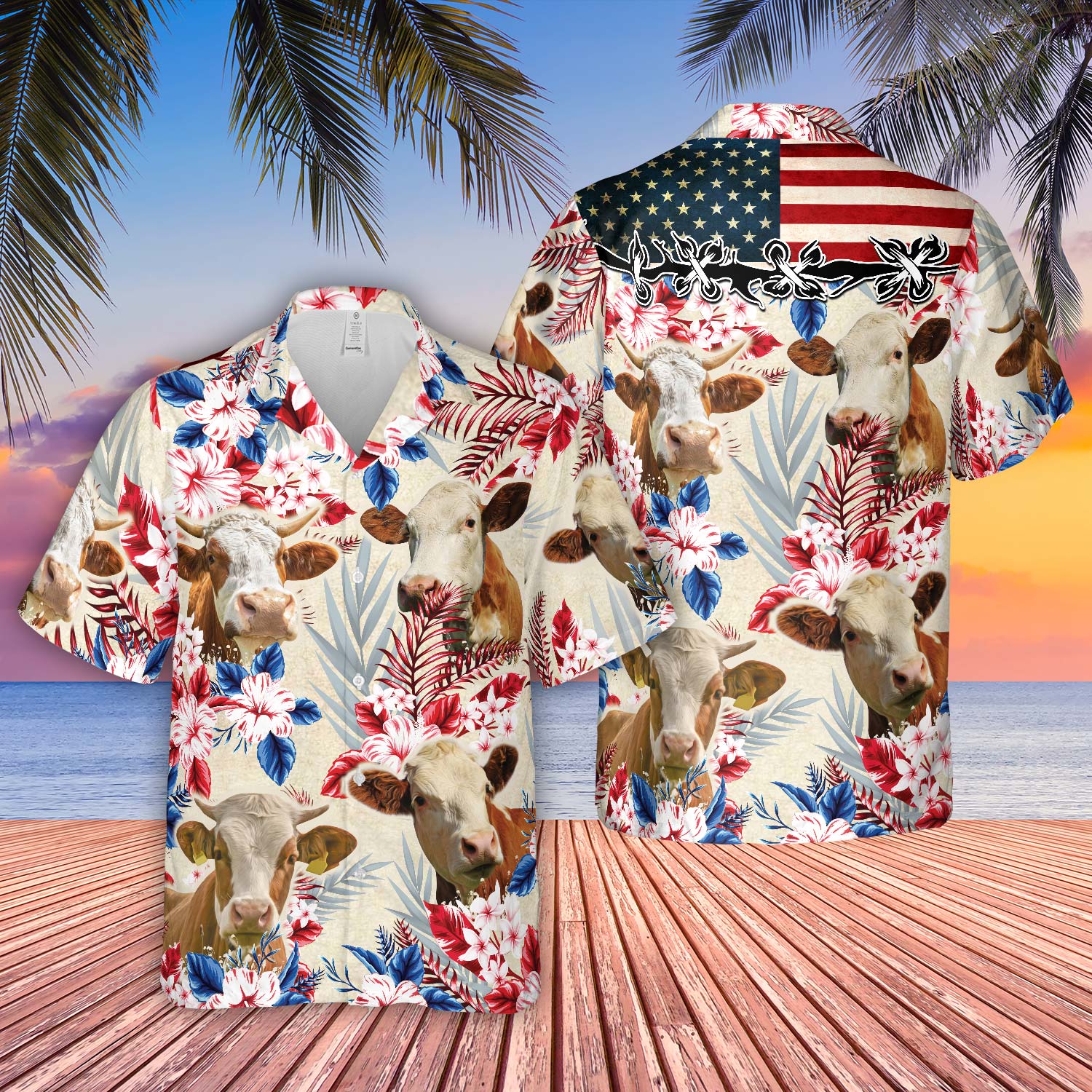 Joycorners Simmental Pattern US FLAG Hawaiian Shirt#N#– Joy Corner