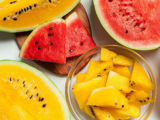 yellow and red heirloom watermelons