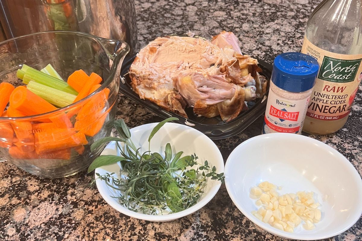 Organic chicken soup with bone broth & fresh garden herbs + home