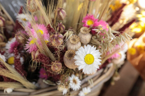 dried flowers in basket