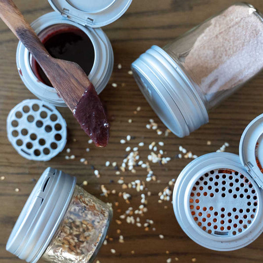 6.4 oz Glass Spice Jar with Shaker Fitment and Black Cap