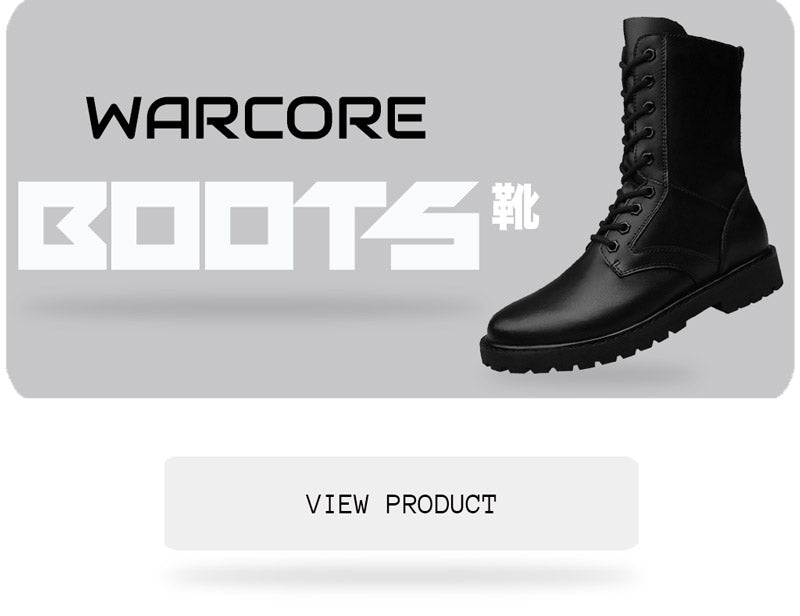 Complete a techwear military style with black warcore boots inspired by soldiers outfits