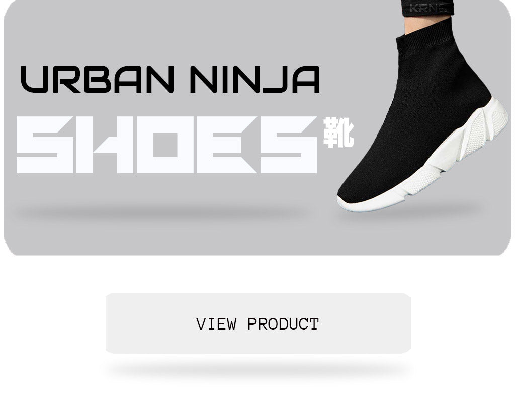 Black techwear ninja shoes of an urban ninja outfit
