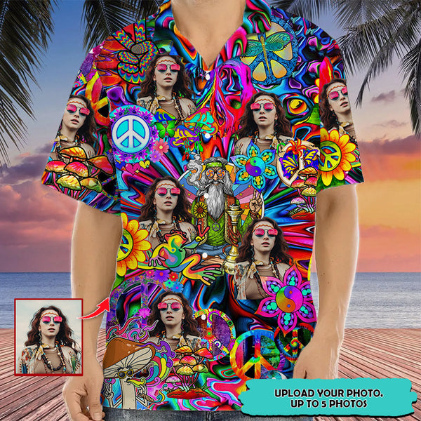 Upload Photo Hippie Custom Clipart High Quality Unisex Hawaiian Shirt