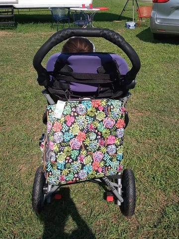 bag strapped onto stroller