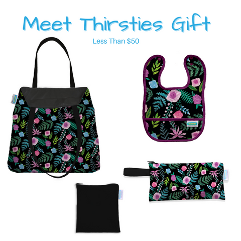 cloth diapers and bags with text for thirsties brand