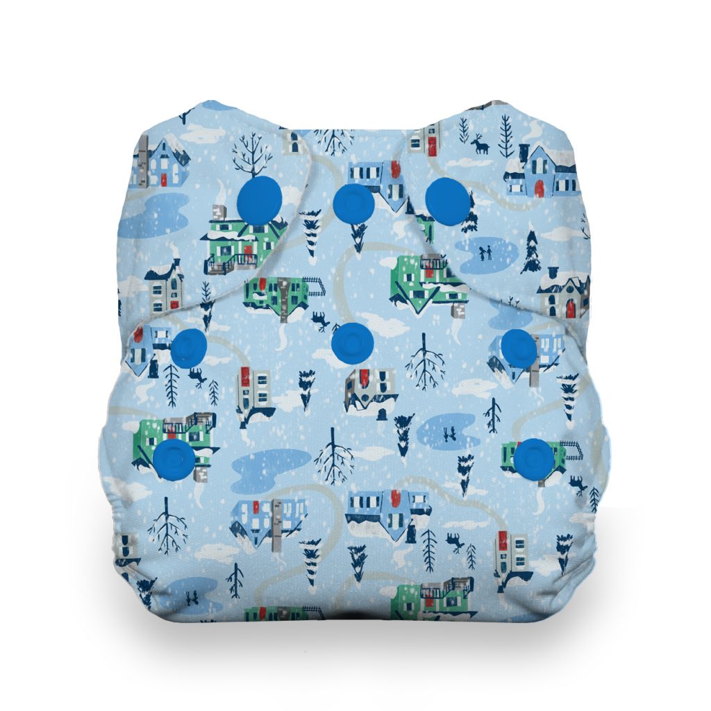 image of diaper with winter town print